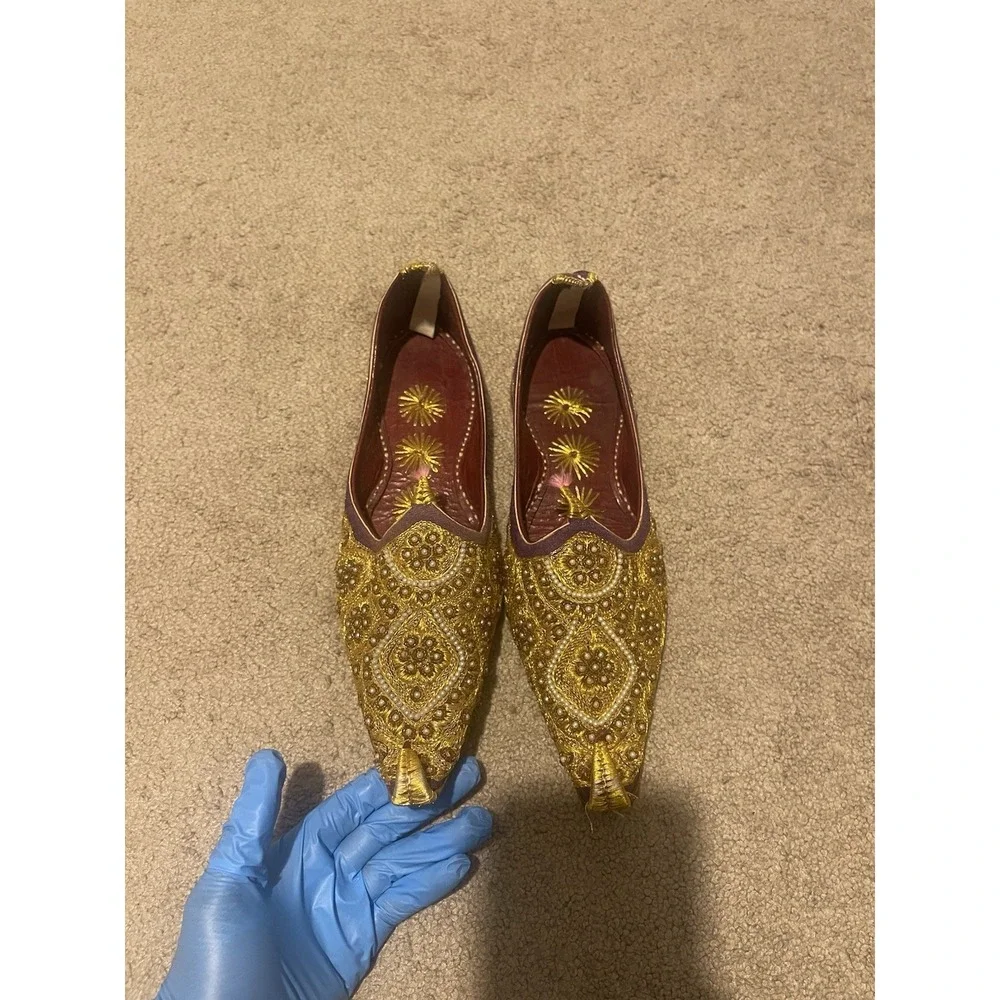Men's Indian Mojari Jutti Shoes Sz 9 US Handmade Embroidered Ethnic Slip-On